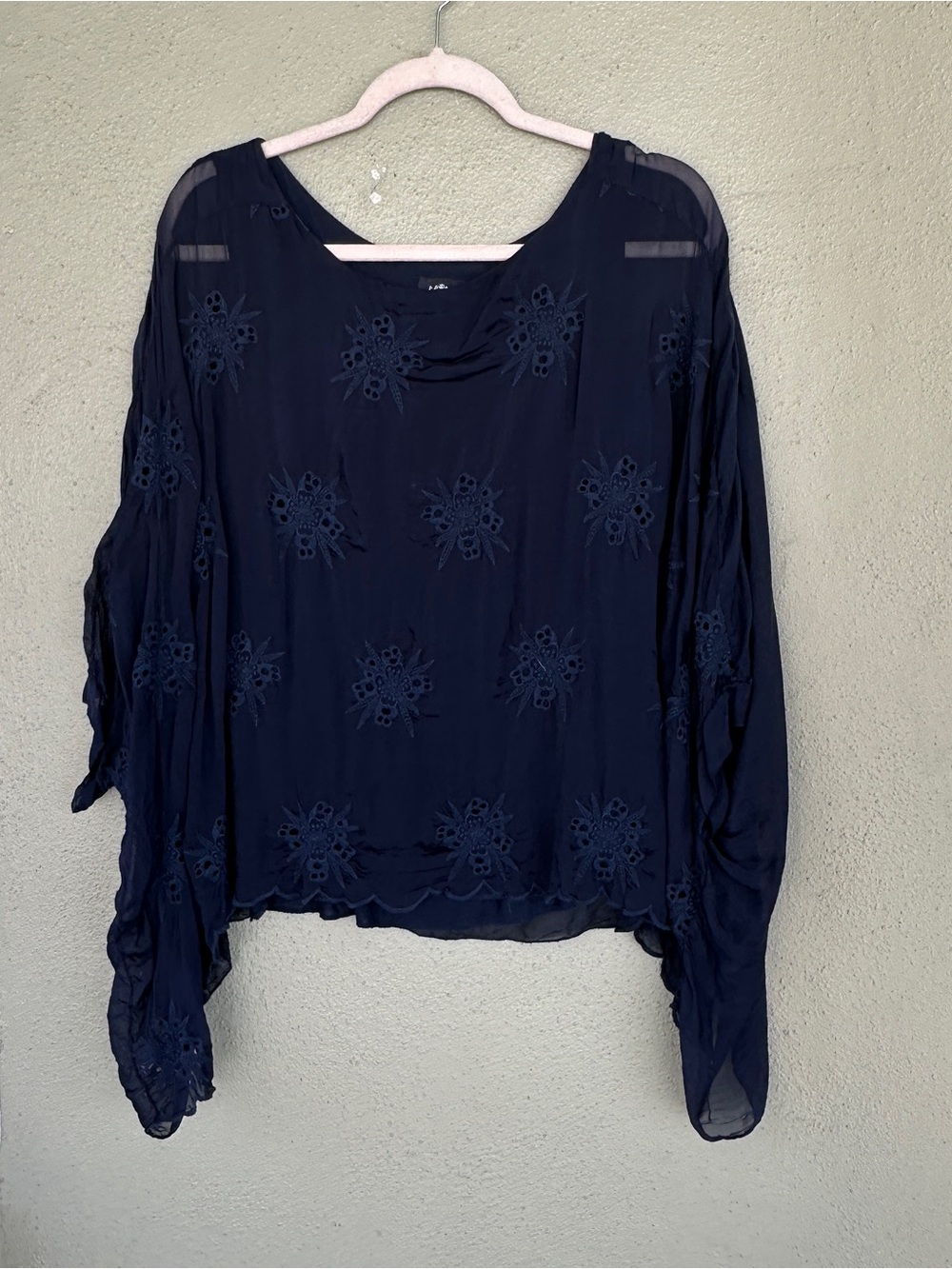 Women's Navy Embroidered Long-Sleeve Blouse